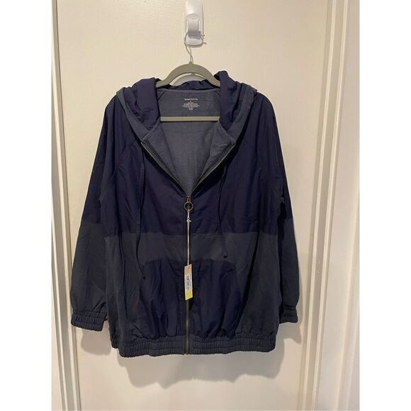 NWT Summersalt Softest French Terry Mixed-Media Hoodie Midnight Blue Sz L - Picture 4 of 9